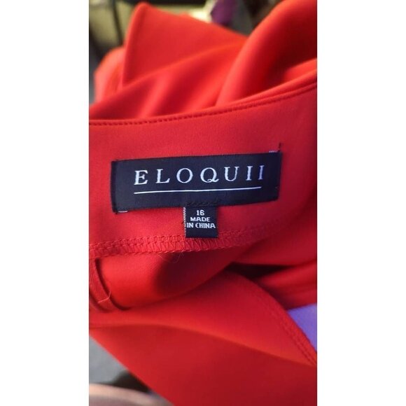 ELOQUII Womens Scuba Sheath Dress Red Stretch Jewel Neck Long Sleeve Flare 16 - Picture 7 of 9